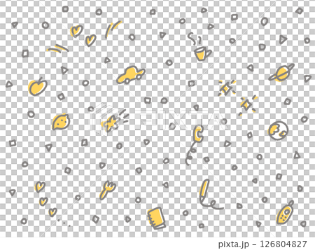 幾何学模様とハートや星・果物のゆるい背景イラスト 126804827