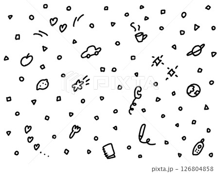 幾何学模様とハートや星・果物のゆるい背景イラスト 126804858