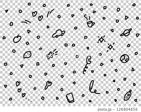 幾何学模様とハートや星・果物のゆるい背景イラスト 126804858