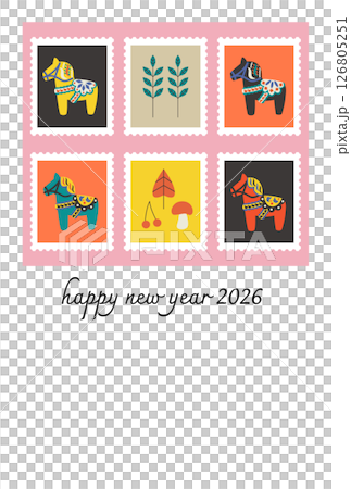 2026年　ダーラナホースの切手フレームの年賀状 126805251