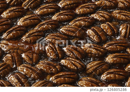 Close-up of glazed pecan texture. AI-generated item 126805286