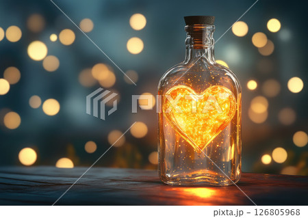 Romantic bottle with a heart inside, set against the twinkling lights. 126805968