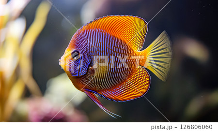 Tropical colorful fish swimming in aquarium with plants. Tropical colorful fish swimming in aquarium with plants. 126806060
