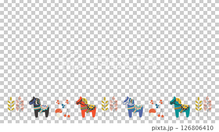 ダーラナホースの草花背景フレームベクターイラスト 126806410