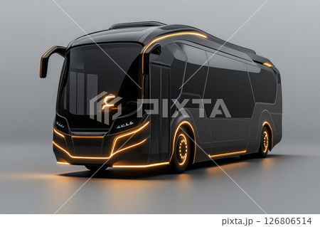 Modern black electric bus on grey background. Futuristic public transportation. 126806514