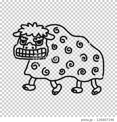 二人立ち獅子舞　線画 126807146