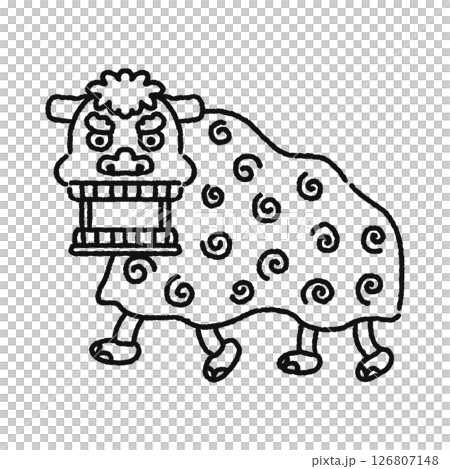 Lion dance with open mouth, line drawing 126807148