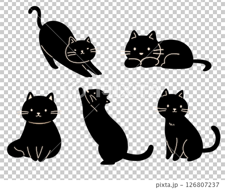 黒猫の色んなポーズのシンプルなイラストセットのイラスト素材
