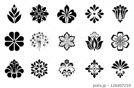 Flower icons set. Isolated elements for design. Vector graphics. Flower icons set. Isolated elements for design. Vector graphics. 126807259
