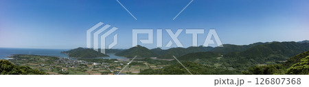 福江島城岳展望所からの白石湾の眺め、長崎県五島列島岐宿町の眺め、 126807368