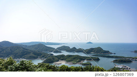 福江島城岳展望所からの白石湾の眺め、長崎県五島列島岐宿町の眺め、 福江島城岳展望所からの白石湾の眺め、長崎県五島列島岐宿町の眺め、 126807369