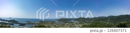 福江島城岳展望所からの白石湾の眺め、長崎県五島列島岐宿町の眺め、 福江島城岳展望所からの白石湾の眺め、長崎県五島列島岐宿町の眺め、 126807371