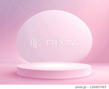ピンクのグラデーションの丸いステージのイラスト背景素材 126807485