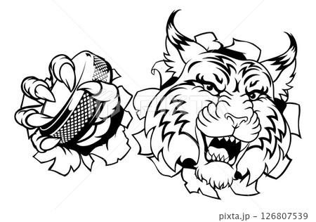 Wildcat Bobcat Ice Hockey Team Cartoon Mascot 126807539