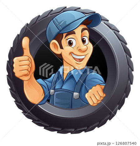 Tyre Tire Car Service Mechanic Mascot Cartoon Man 126807540