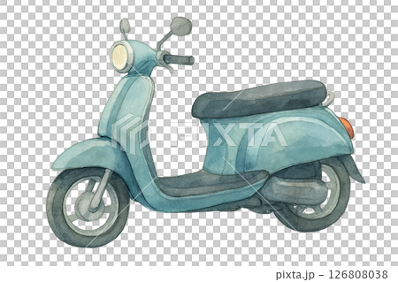 Watercolor illustration of a retro scooter (blue) 126808038