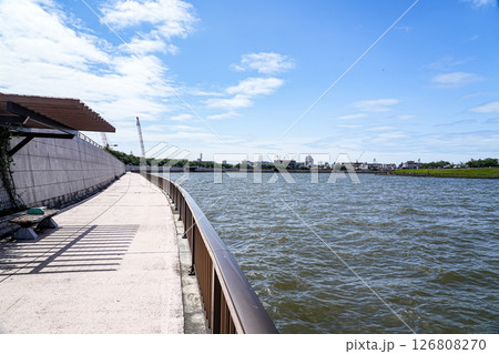 葛飾奥戸の青空が広がる中川遊歩道 126808270