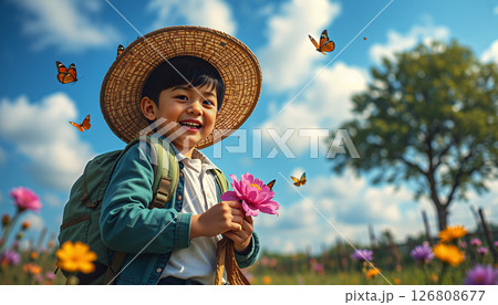蝶を求めて旅をする少年　A boy travelling in search of butterfl 126808677