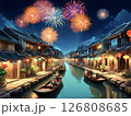 運河があるアジアの街と花火-2 126808685