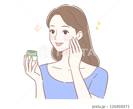 スキンケアをする女性のイラスト スキンケアをする女性のイラスト 126808871