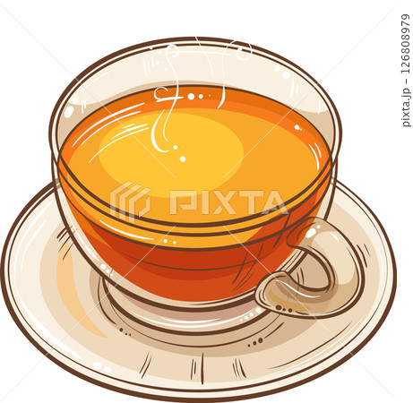 Cup of Tea isolated for Design and Decoration for Cafeteria, Posters, Banners, Cards. Mug of winter warming hot drink. Aroma beverage Colored Detailed Illustration. 126808979