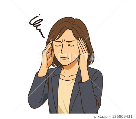 頭痛に悩む女性の表情のイラスト背景なし 頭痛に悩む女性の表情のイラスト背景なし 126809431