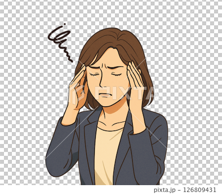 頭痛に悩む女性の表情のイラスト背景なし 頭痛に悩む女性の表情のイラスト背景なし 126809431