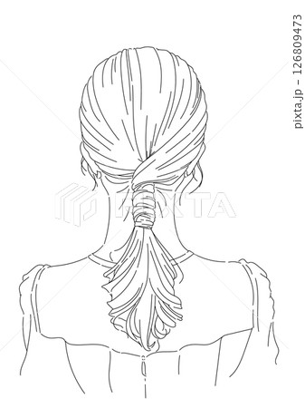 おしゃれなヘアアレンジのシンプル線画イラスト おしゃれなヘアアレンジのシンプル線画イラスト 126809473