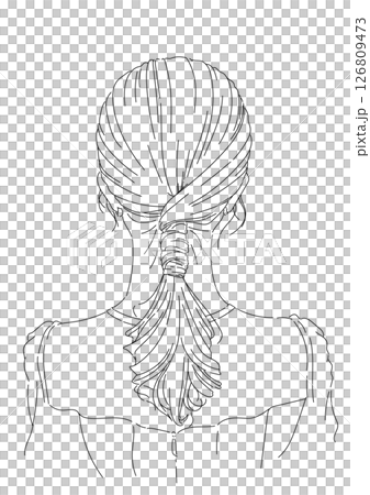 おしゃれなヘアアレンジのシンプル線画イラスト おしゃれなヘアアレンジのシンプル線画イラスト 126809473