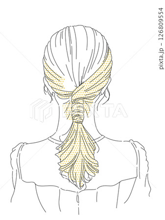 おしゃれ女子のシンプルまとめ髪の韓国風線画イラスト 126809554