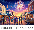 賑わいがあるアメリカのストリートと花火 126809583