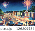 賑わいがあるアメリカのストリートと花火-2 126809584
