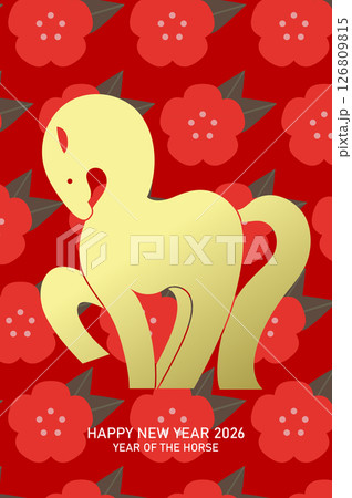 Minimalist stylized zodiac horse on a floral background Minimalist stylized zodiac horse on a floral background 126809815