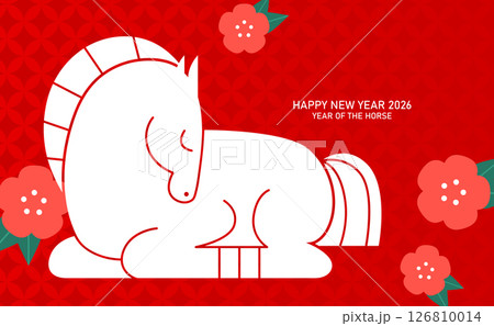 Cute sitting zodiac horse on a floral background Cute sitting zodiac horse on a floral background 126810014