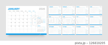 Monthly calendar layout for 2026. Planner diary. 126810205