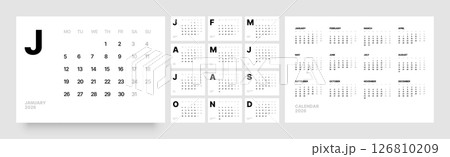 Monthly calendar layout for 2026. Planner diary. 126810209