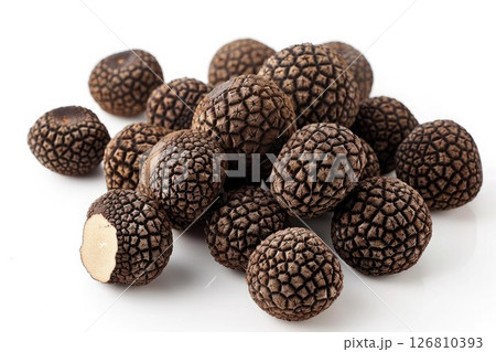 Delicacy edible black truffle mushroom isolated on white background 126810393