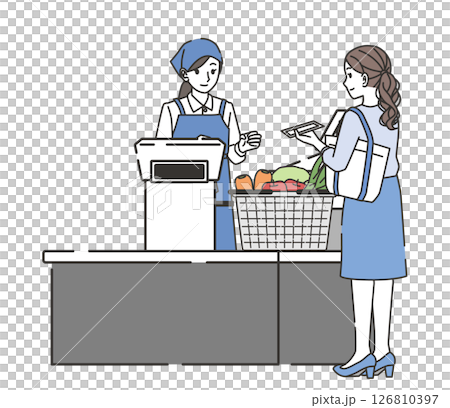 現金でお支払いをする女性とお金を受け取る店員 126810397