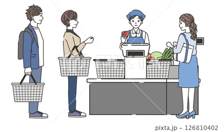 レジを待つ人のイラスト レジを待つ人のイラスト 126810402