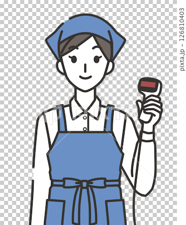 バーコードリーダーを持つ女性店員のイラスト 126810403
