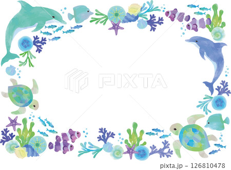 ブルー系イルカとホヌのフレーム 126810478