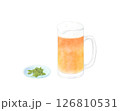 ジョッキに注いだオレンジ色のビールと枝豆 水彩 126810531