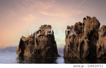 calanques cliffs of Piana, on mediterranee sea,  Corse, france 126810711