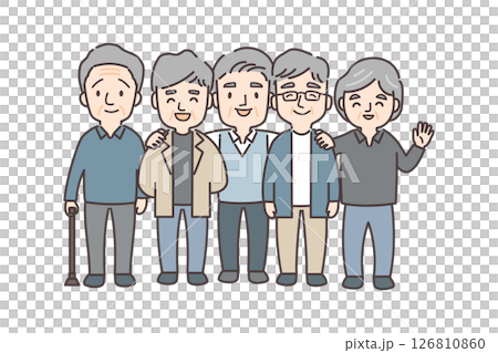 五位精力充沛的老年男性的插圖 126810860