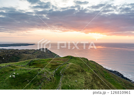 Aerial view of Dunmore Head by Portnoo in County Donegal, Ireland. 126810961