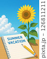 ひまわりと夏休みノートの風景 126811211