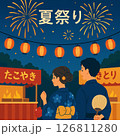 浴衣姿の男女と夏祭りの夜 126811280