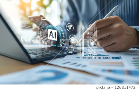 Futuristic Concepts in Artificial Intelligence and Machine Learning Technology with Digital Transformation Visuals and Data Analytics XDMCP 126811472