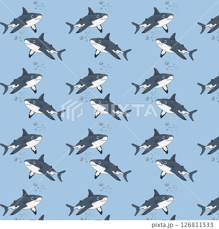 seamless pattern with sharks and fishes,shark and clown fish among seaweed and coral reef repeating pattern vector illustration seamless pattern with sharks and fishes,shark and clown fish among seaweed and coral reef repeating pattern vector illustration 126811533
