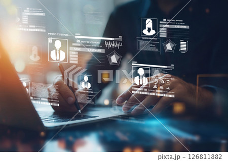 Individual Accessing Personal Data on Laptop with Digital Security Elements in Modern Cyberspace Environment XDMCP 126811882